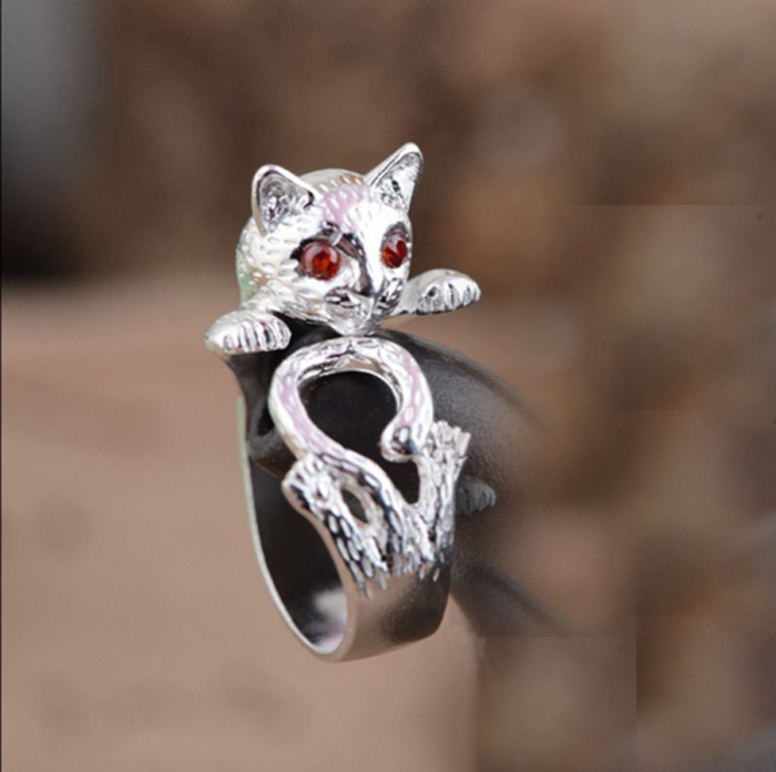 CUTE! Kitty Animal Cat Ring Adjustable Sz Wrap Around Ring Kitten