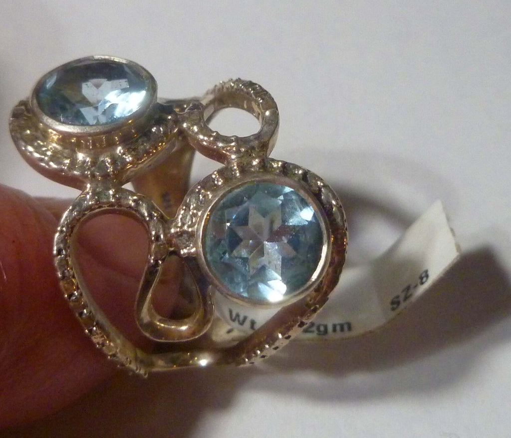 Blue TOPAZ RING Sterling Silver .925 Size 8 Double Topaz