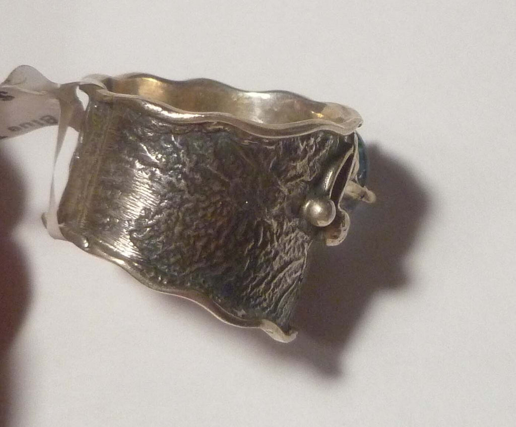 Blue Topaz RING Sterling Silver .925 Textured Design Size 9