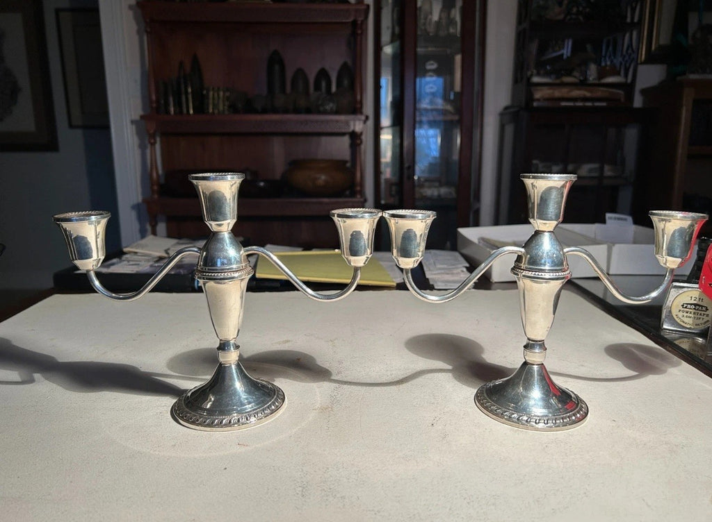 Pair of Sterling Silver Duchin Creation Convertible Three Light Candelabra 936g