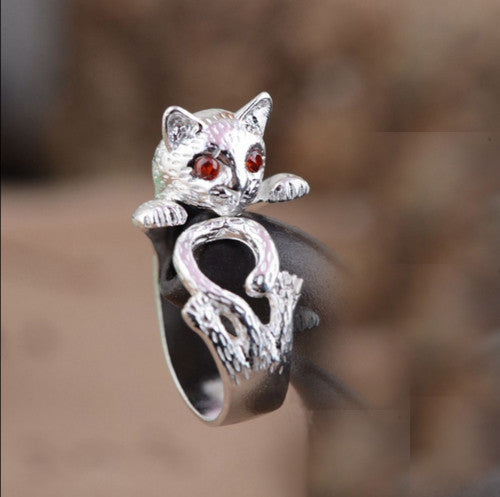 CUTE! Kitty Animal Cat Ring Adjustable Sz 4 to 9 Wrap Around Ring Kitten 