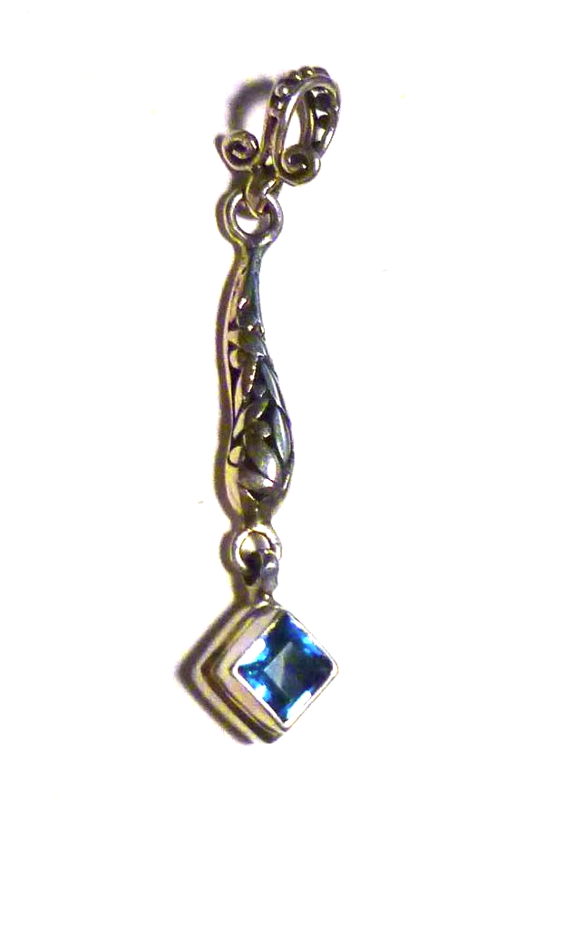 Minimalist Swiss Blue Topaz Dangle Pendant! Solid Sterling Silver 925