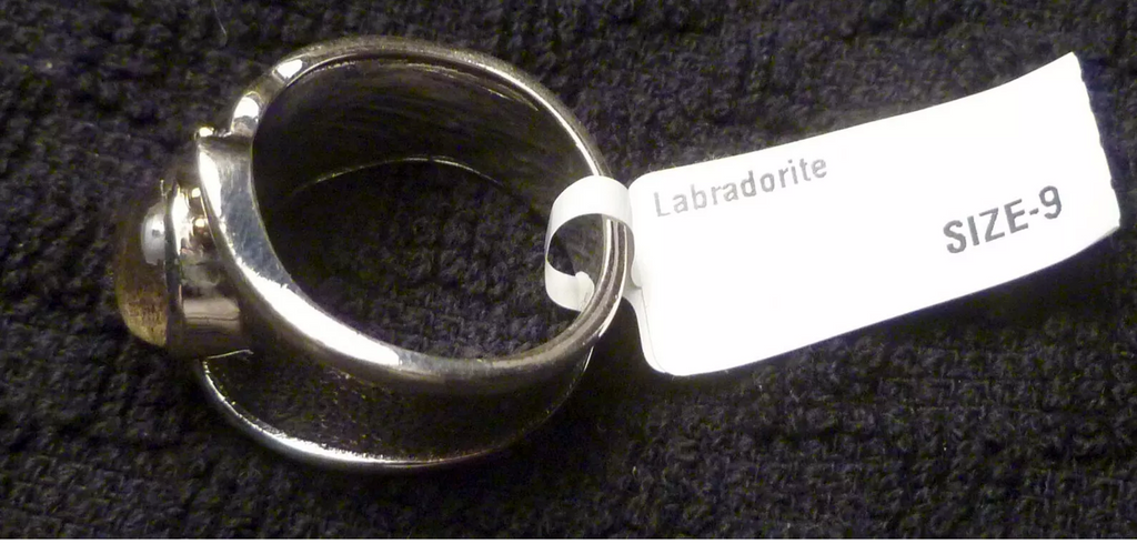LABRADORITE RING Sterling Silver .925 & Rhodium No Tarnish! Size 9