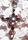 Easter Deep Red Garnet & .925 Sterling Silver Cross Pendant