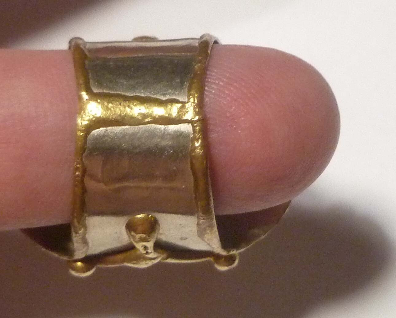 Yellow Chalcedony Brass Copper & German Silver Ring Size 9