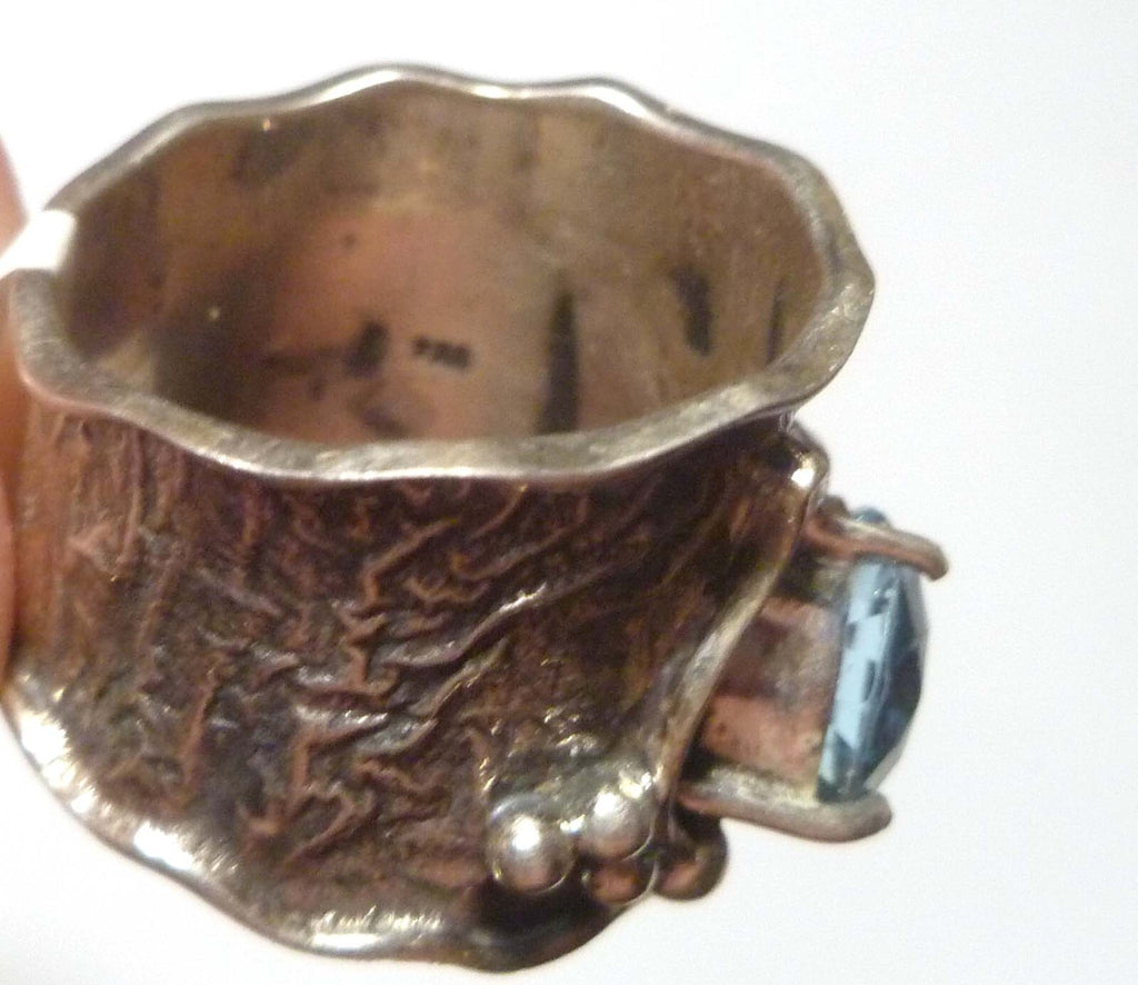 Blue Topaz RING Sterling Silver .925 Textured Design Size 9