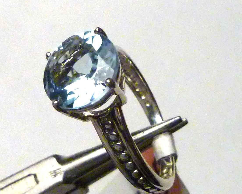 Minimalist 3.8 carat Genuine SWISS BLUE TOPAZ 10mm Briliant .925 SILVER RING SZ8