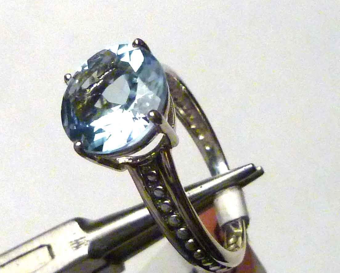 Minimalist 3.8 carat Genuine SWISS BLUE TOPAZ 10mm Briliant .925 SILVER RING SZ8