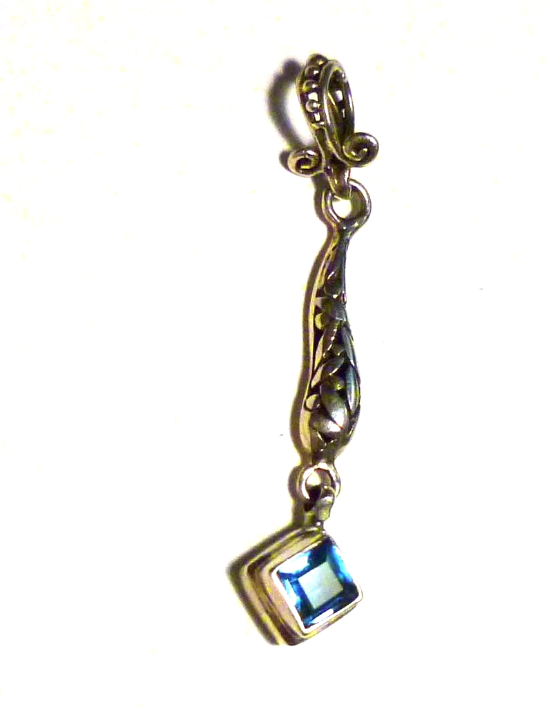 Minimalist Swiss Blue Topaz Dangle Pendant! Solid Sterling Silver 925