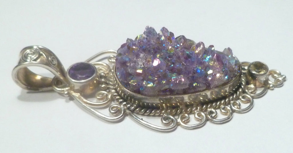 Purple Mystic Drusy Agate .925 Sterling Silver Filigree PENDANT