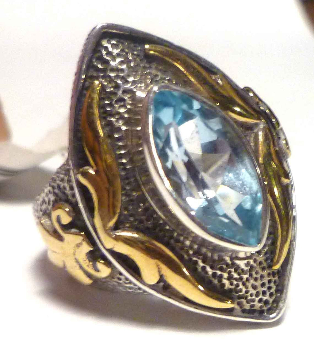 Sky Blue Topaz Ring 925 Sterling Silver10k Gold Sz 7
