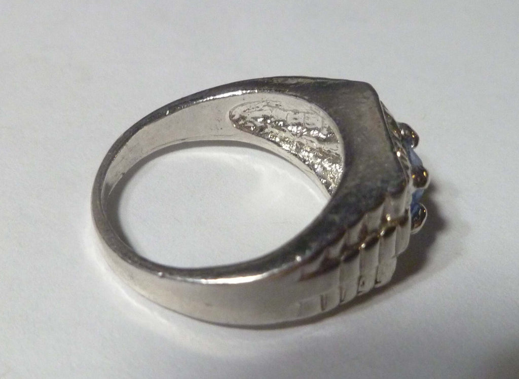 Blue TOPAZ RING 14k White Gold EP .925  Size 9 Men Women