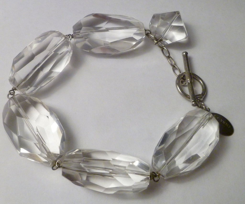 Minimalist Deb Guyot Sterling Silver Chunky Clear FACETED Quartz Bead Bracelet