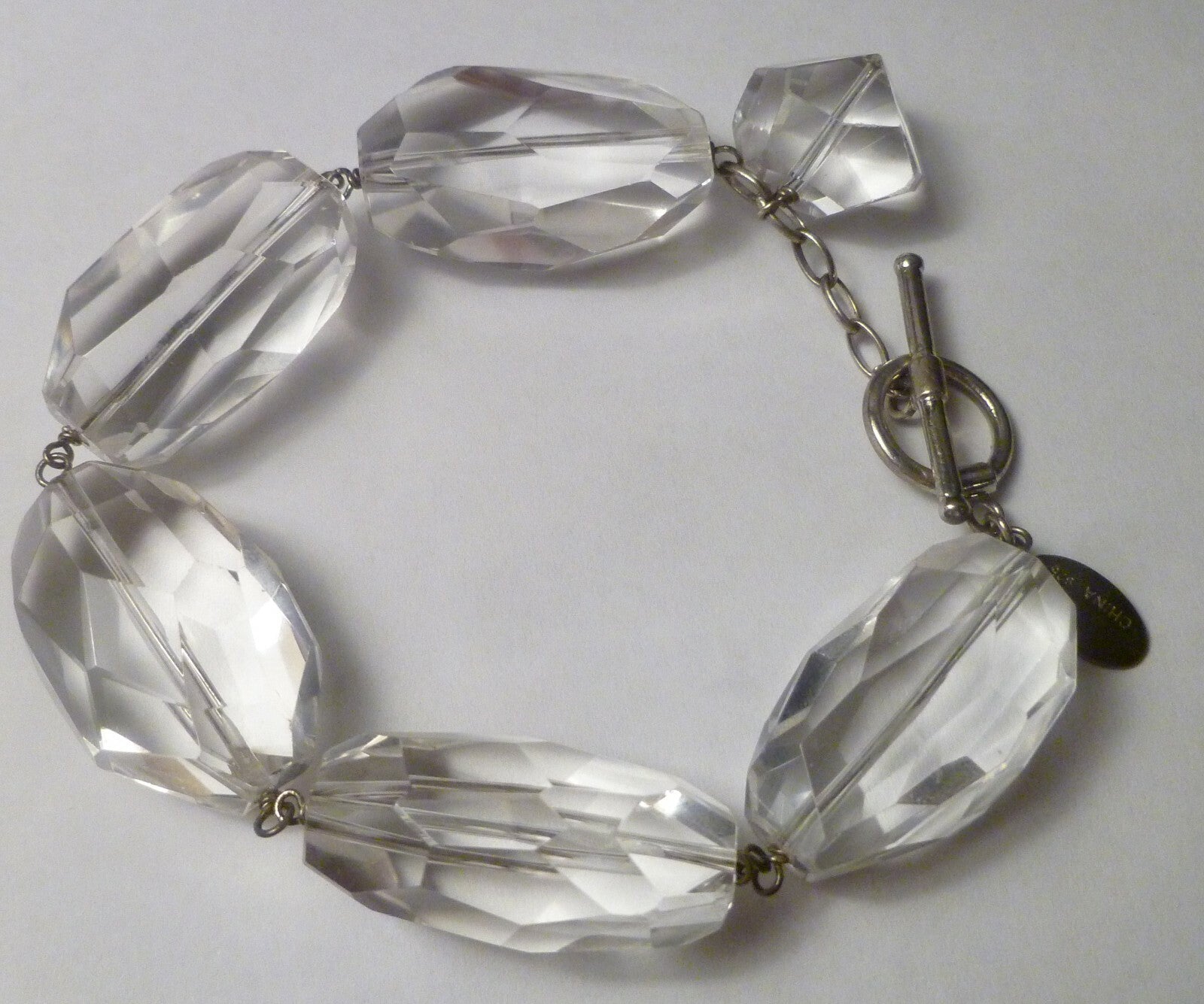 Minimalist Deb Guyot Sterling Silver Chunky Clear FACETED Quartz Bead Bracelet