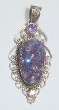 Purple Mystic Drusy Agate .925 Sterling Silver Filigree PENDANT