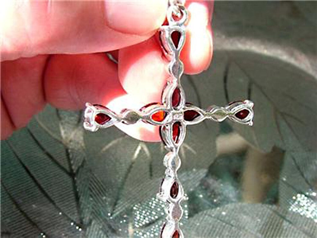 Red Garnet &Marcasite Pendant 925 Sterling Silver Cross CLOSEOUT!
