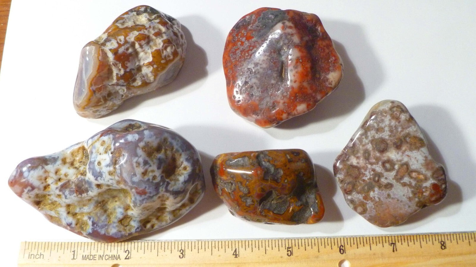 Lot of 5 Banded, Blue, Red agate geodes 1lb 8oz Nice Selection