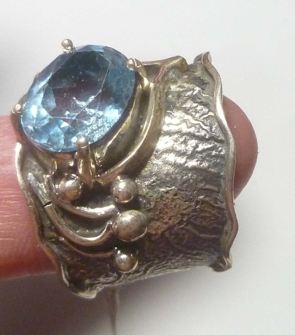 Blue Topaz RING Sterling Silver .925 Textured Design Size 9