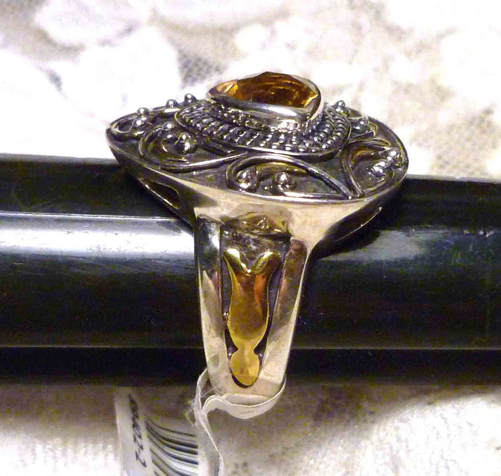 9mm Natural Trillion Citrine 5.71cts Sterling SILVER .925 Brass Accent RING Sz 8