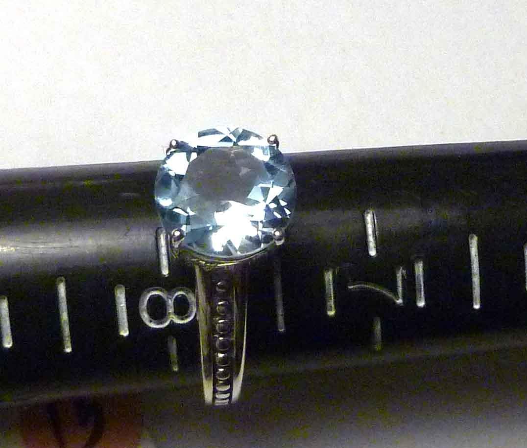 Minimalist 3.8 carat Genuine SWISS BLUE TOPAZ 10mm Briliant .925 SILVER RING SZ8