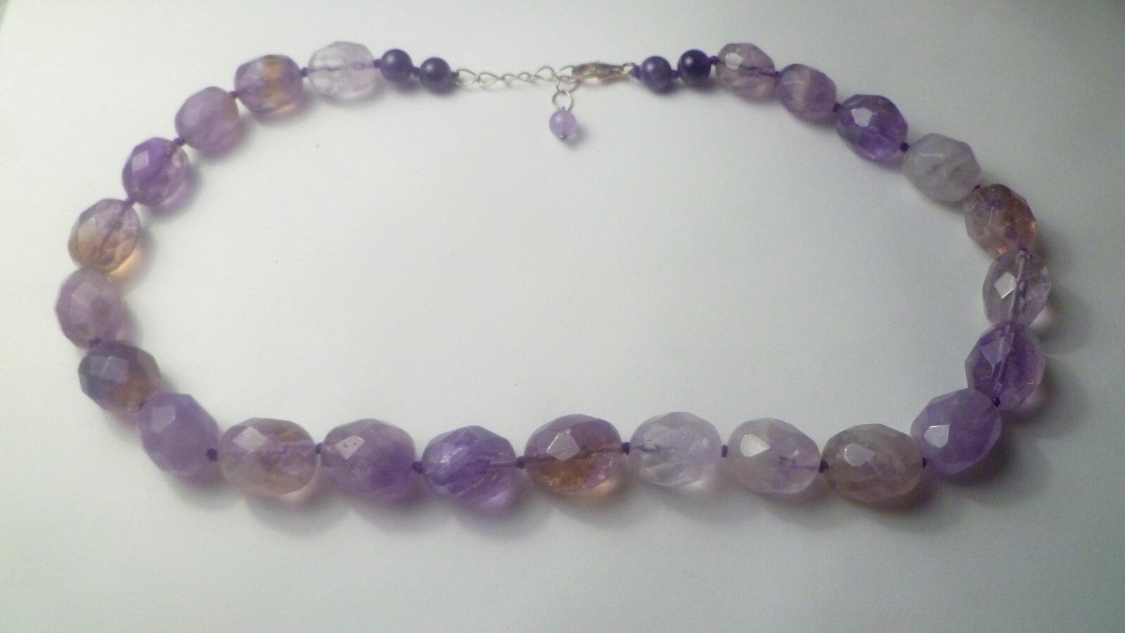 19mm Faceted Amethyst Bead Necklace Sterling 20"