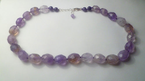 19mm Faceted Amethyst Bead Necklace Sterling 20"