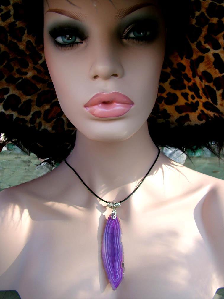 Purple Sliced Banded Agate PENDANT & Leather Chord