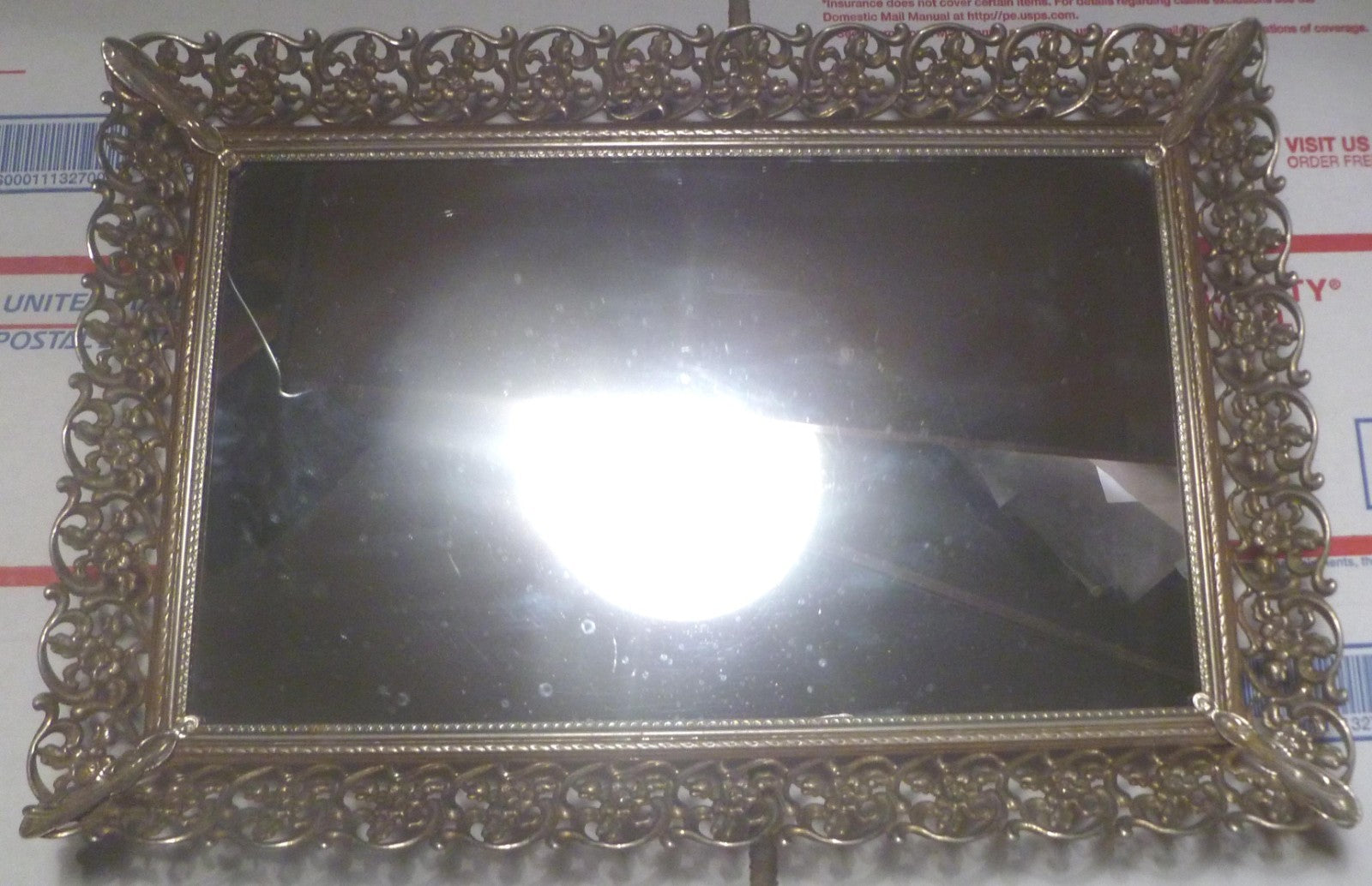 Vintage Ornate Frame Mirrored Dresser Vanity Tray 15"x10
