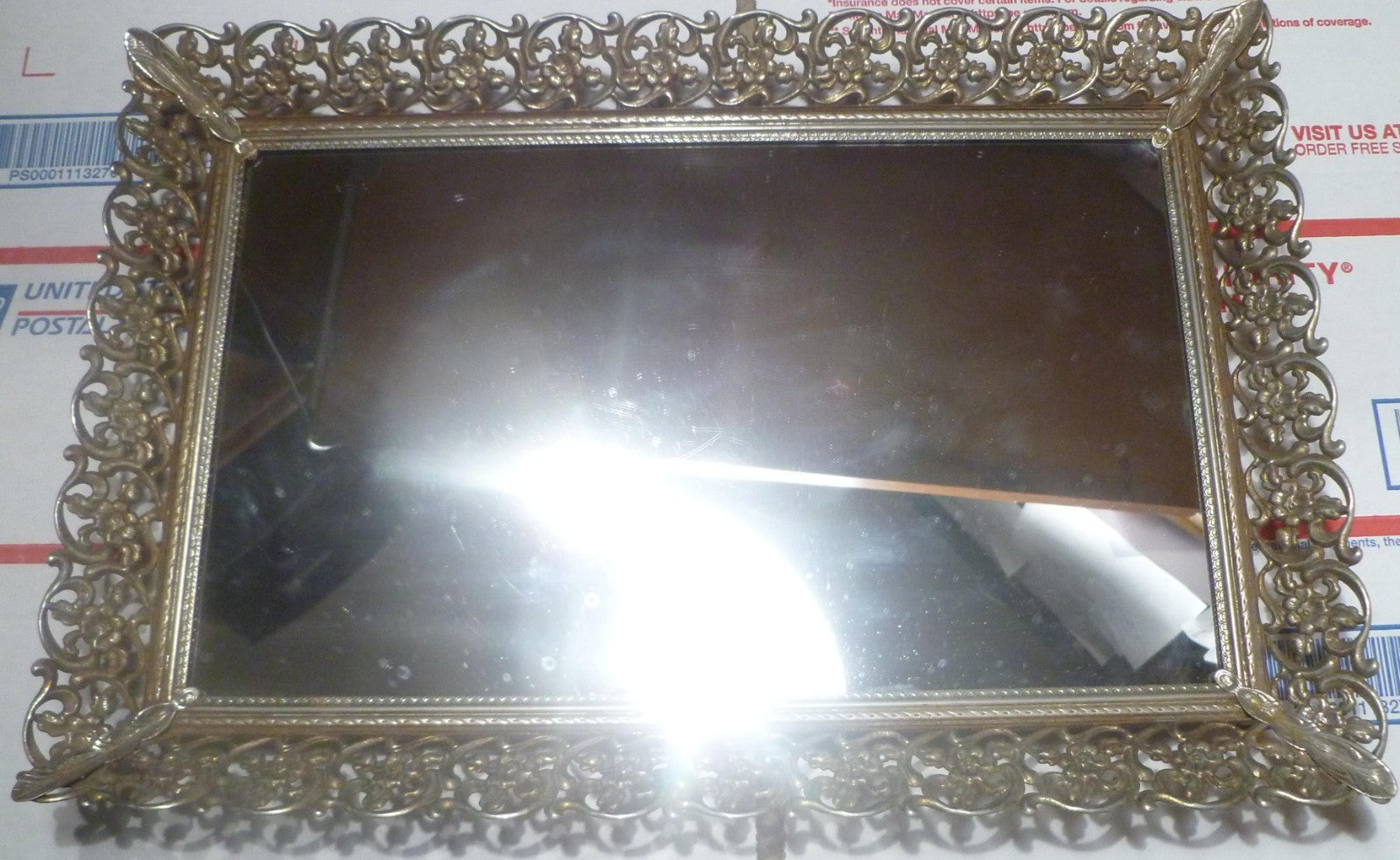 Vintage Ornate Frame Mirrored Dresser Vanity Tray 15"x10