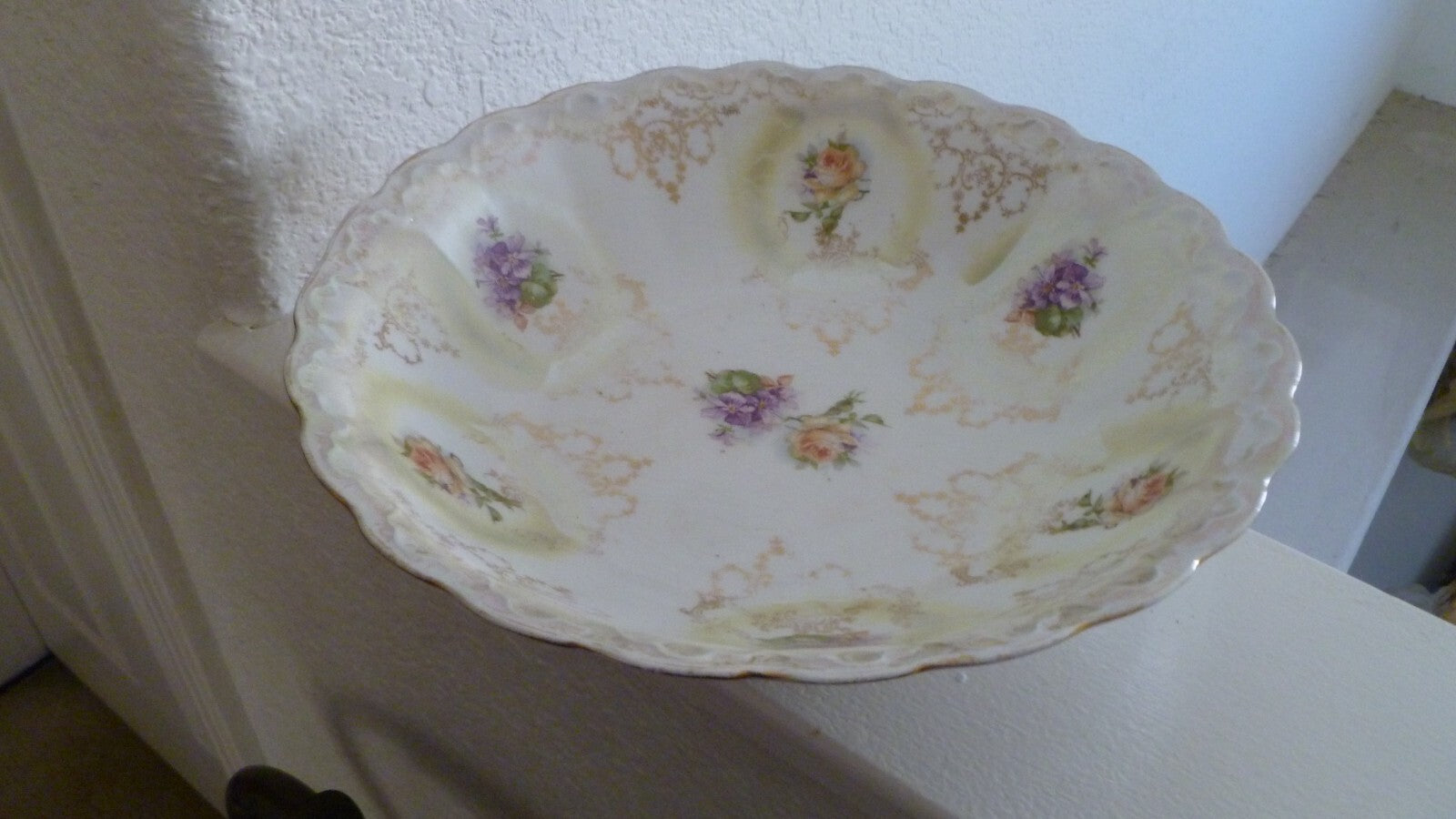 Antique Hand Painted Bowl Floral Design Gilded Gold Design