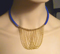 Choker Necklace Gold Ep. beads and chains Silk Wrapped Neckwire Lobster Clasp