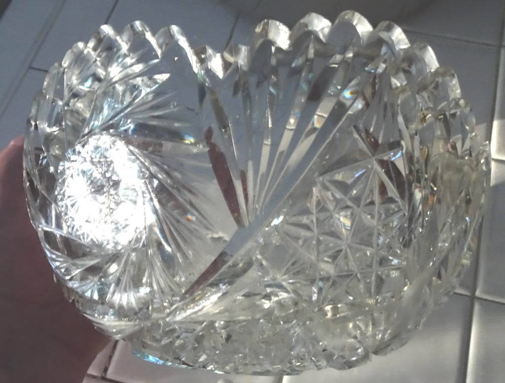 Lot of 3 American Brilliant Cut Glass ABP Decanter & 2 Bowls Circa 1900
