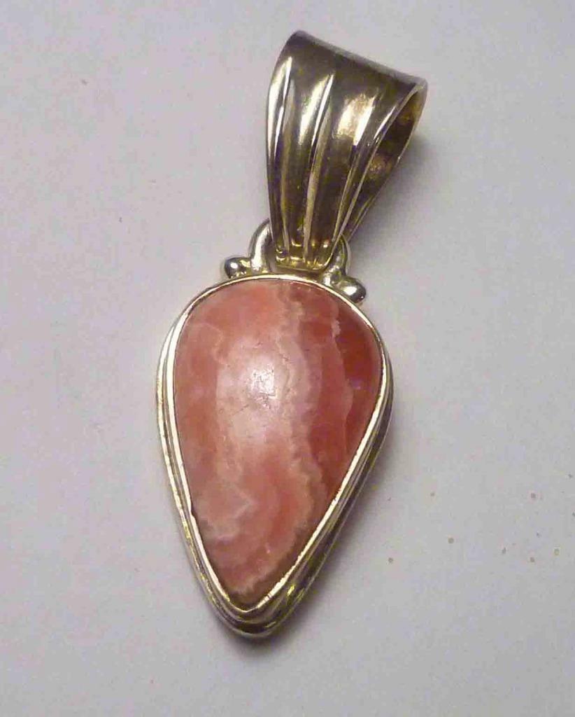 Minimalist DEEP PINK Gemmy RHODOCHROSITE 925 STERLING SILVER PENDANT