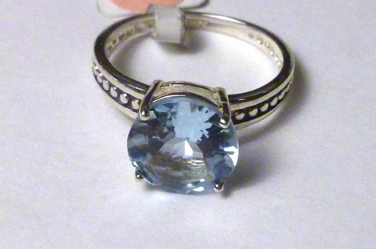 Minimalist 3.8 carat Genuine SWISS BLUE TOPAZ 10mm Briliant .925 SILVER RING SZ8