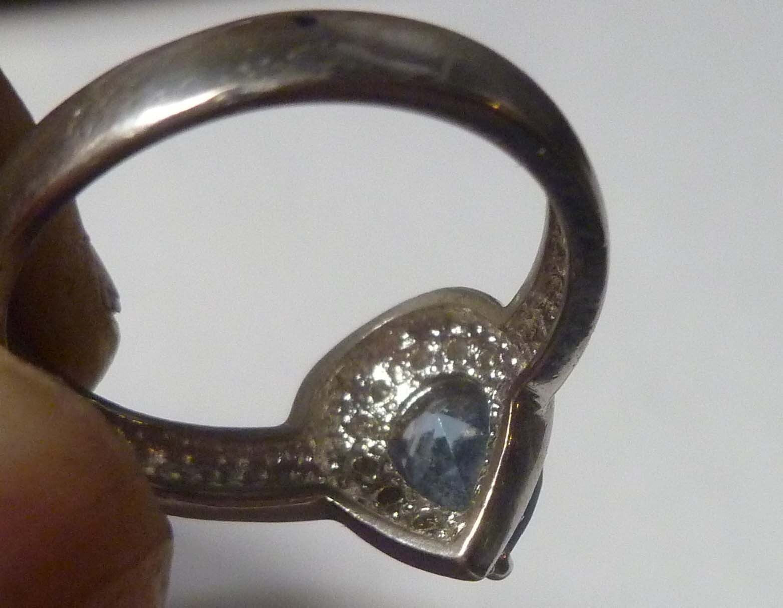 Blue TOPAZ RING Sterling Silver .925 & Size 8 White Topaz Accents