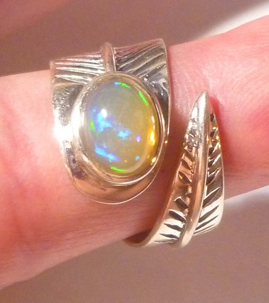 Sale Welo Opal 925 sterling silver bypass ring size 9 Adjustable