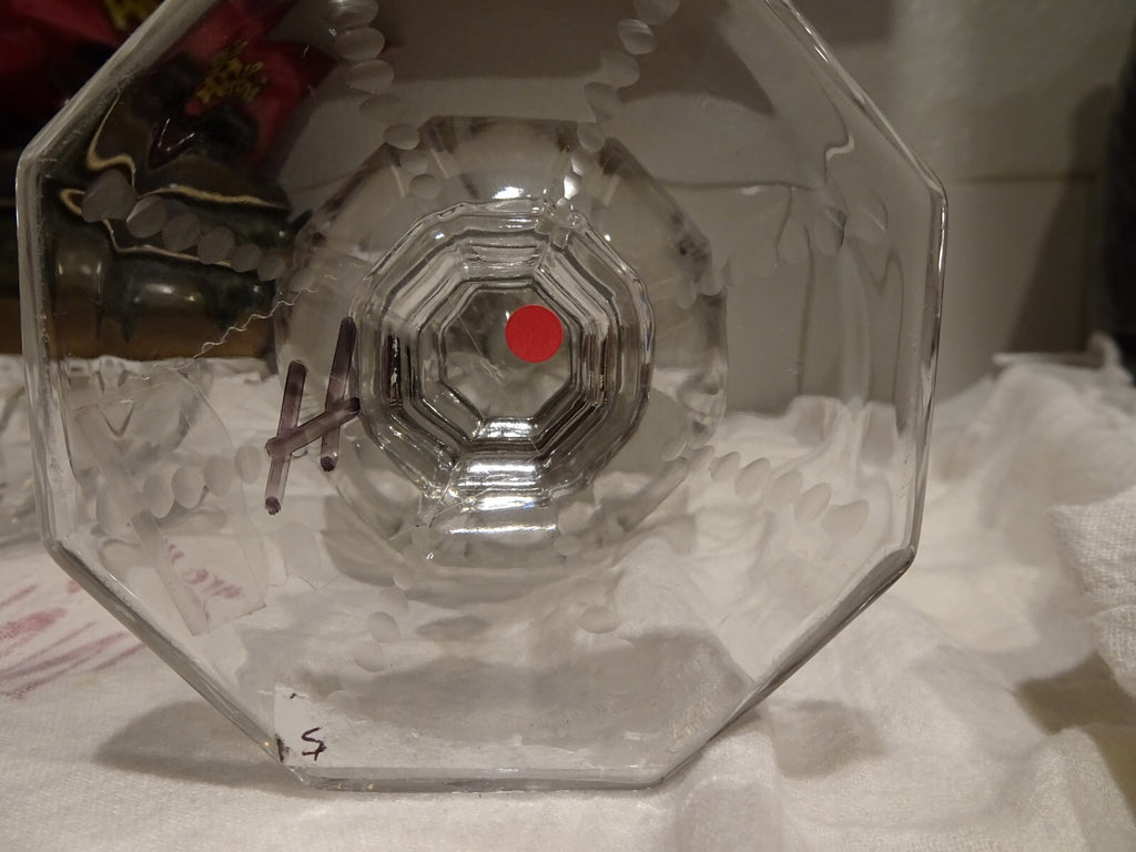 Heisey Glass Vase,  Etched Flowers, United States 7.5" tall