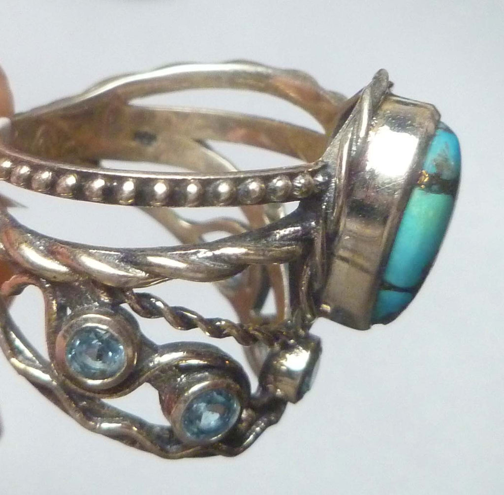 Turquoise Copper Veins Blue TOPAZ RING Sterling Silver .925 Size 9 Topaz