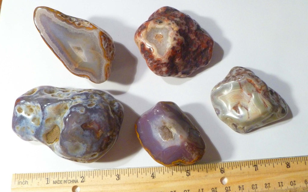 Lot of 5 Banded, Blue, Red agate geodes 1lb 8oz Nice Selection