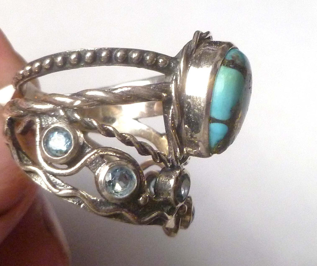 Turquoise Copper Veins Blue TOPAZ RING Sterling Silver .925 Size 9 Topaz