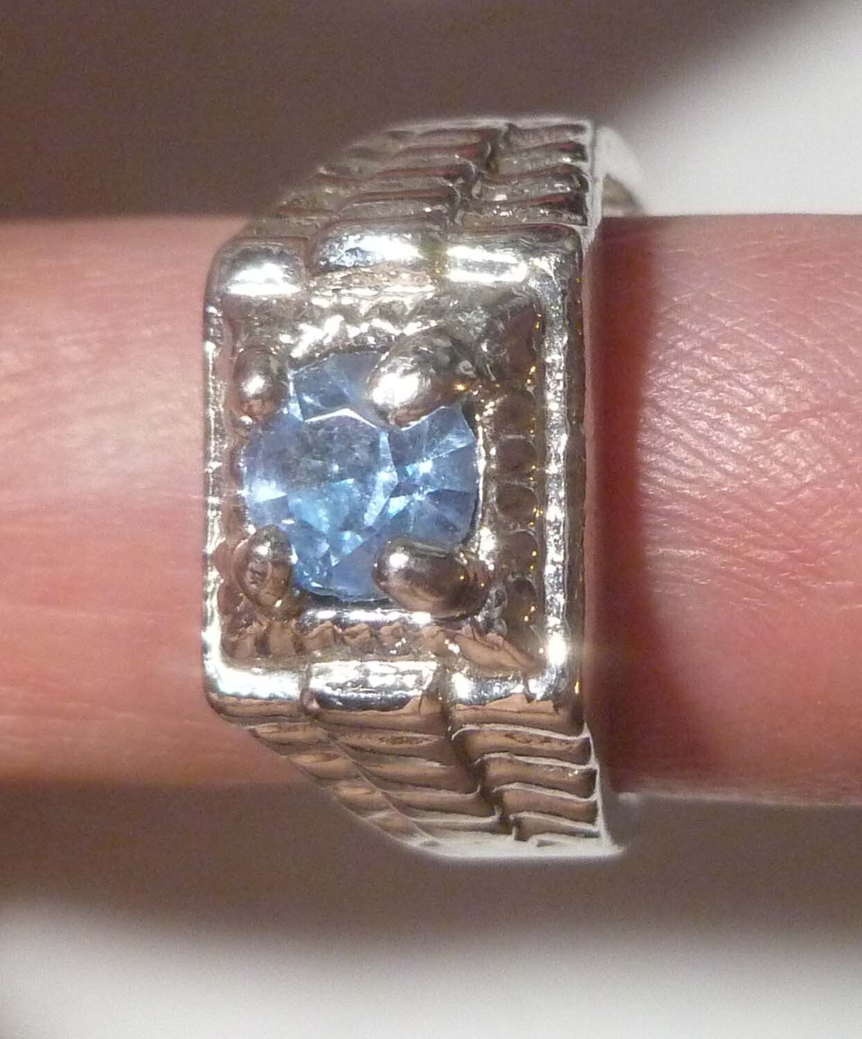 Blue TOPAZ RING 14k White Gold EP .925  Size 9 Men Women