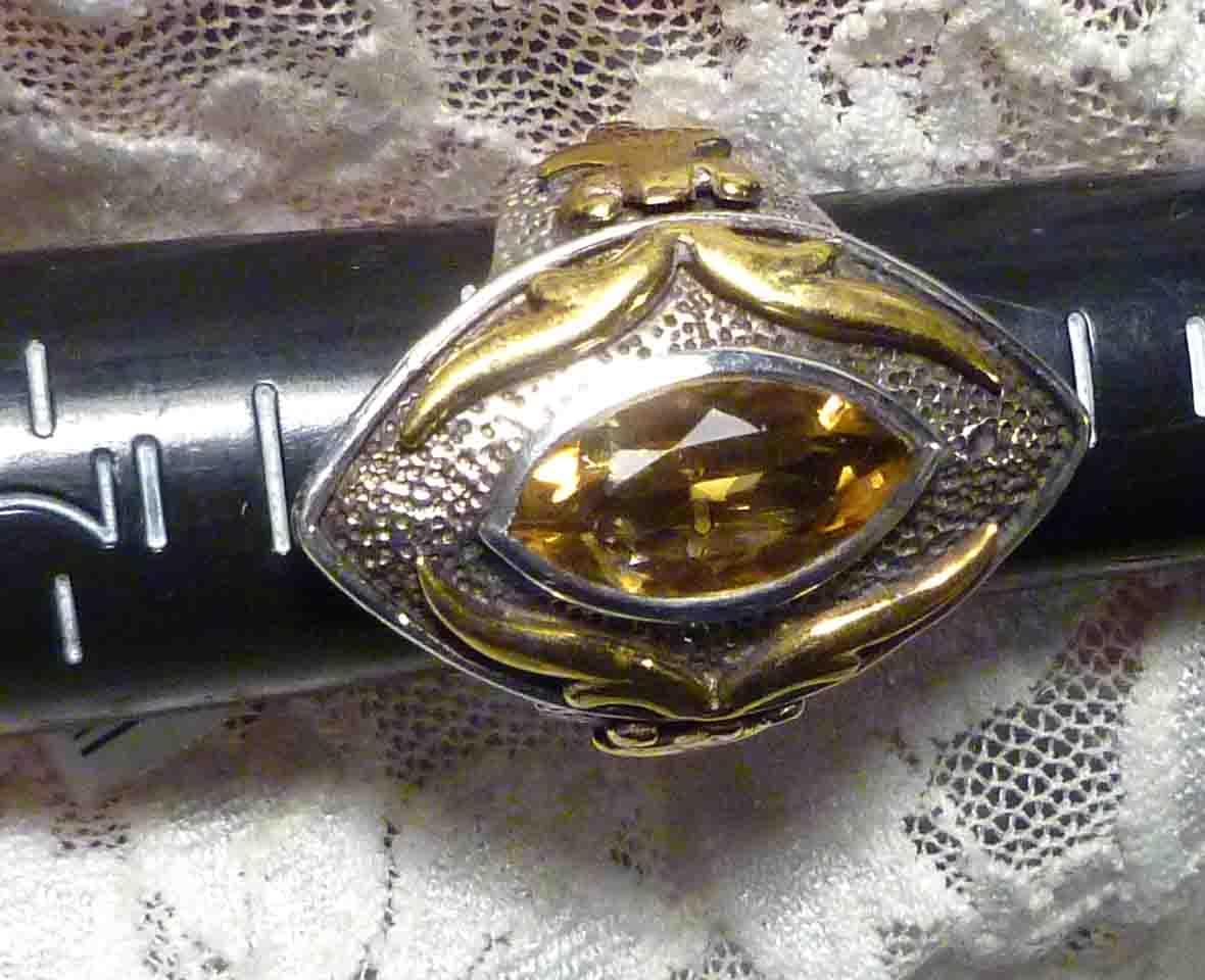 15x9mm Natural Citrine 5.77cts Sterling SILVER .925 10k Gold Accents RING Size 6