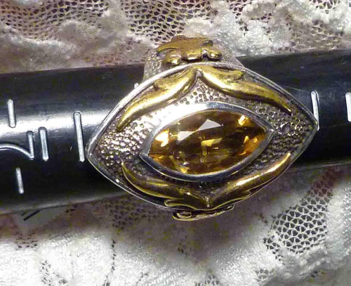 15x9mm Natural Citrine 5.77cts Sterling SILVER .925 10k Gold Accents RING Size 6