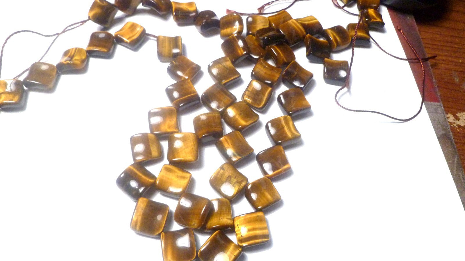 Concave RED TIGER EYE GEMSTONE BEADS 2 HOLE SQUARE 13MM BEAD 15” STRAND TIGEREYE