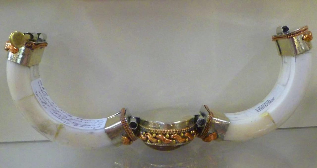 Brown Agate Druzy, Brass, Copper, German Silver Water Buffalo Bone CUFF BRACELET