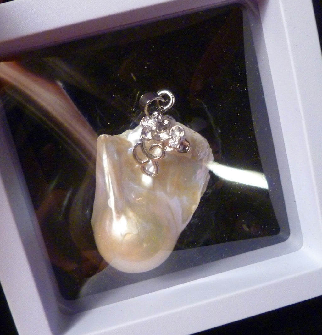 LARGE Metallic White Baroque Cultured Freshwater Pearl Enhancer Sterling Silver