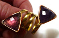DOUBLE Amethyst Ring Brass, get the look of Gold Adjustable Band Sz 7 -12