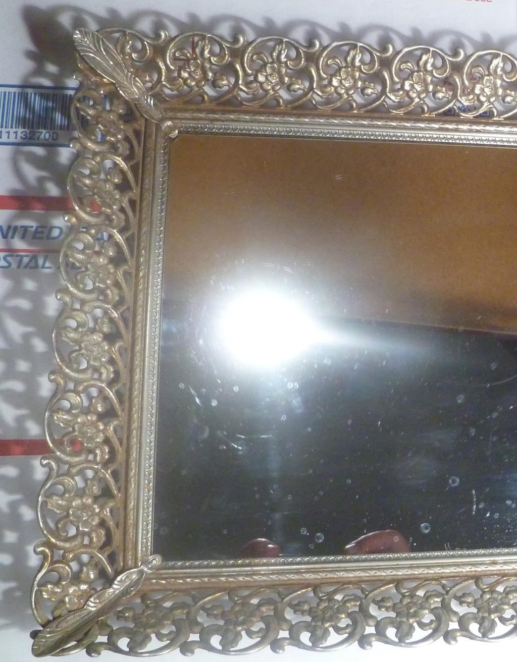 Vintage Ornate Frame Mirrored Dresser Vanity Tray 15"x10