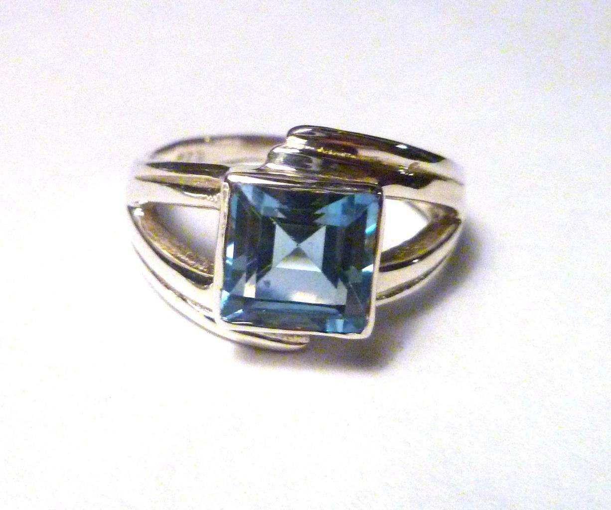 Minimalist 8mm Square Genuine SWISS BLUE TOPAZ .925 SILVER RING Sz8
