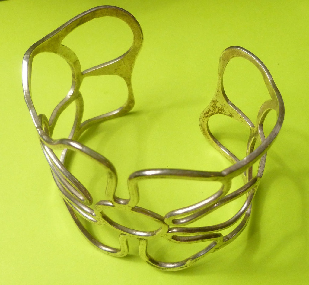 2.25" Silver Plated Bracelet WIDE Cuff Oz. Flowers Vintage